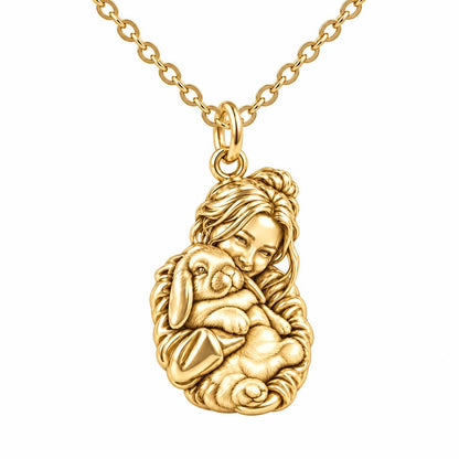 Cozy Cuddle Fluffy Rabbit Charm Necklace Set – 18K gold, front view