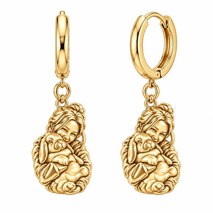 Cozy Cuddle Fluffy Rabbit Huggie Charm Earrings – 18K gold, front view