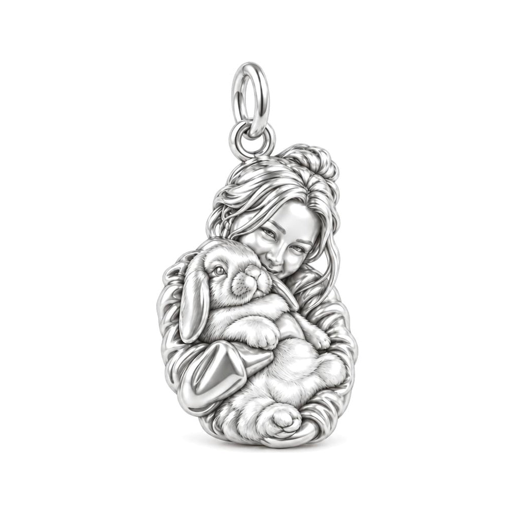 Cozy Cuddle Rabbit Charm Bracelet – Personalized Bunny Mom Gift – silver charm, front view