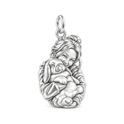 Cozy Cuddle Rabbit Charm Bracelet – Personalized Bunny Mom Gift – silver charm, front view