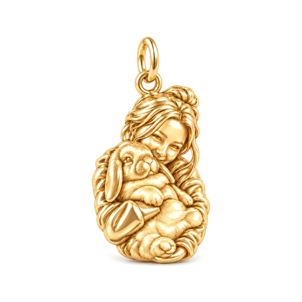 Cozy Cuddle Rabbit Charm Bracelet – Personalized Bunny Mom Gift – 18K gold charm, front view
