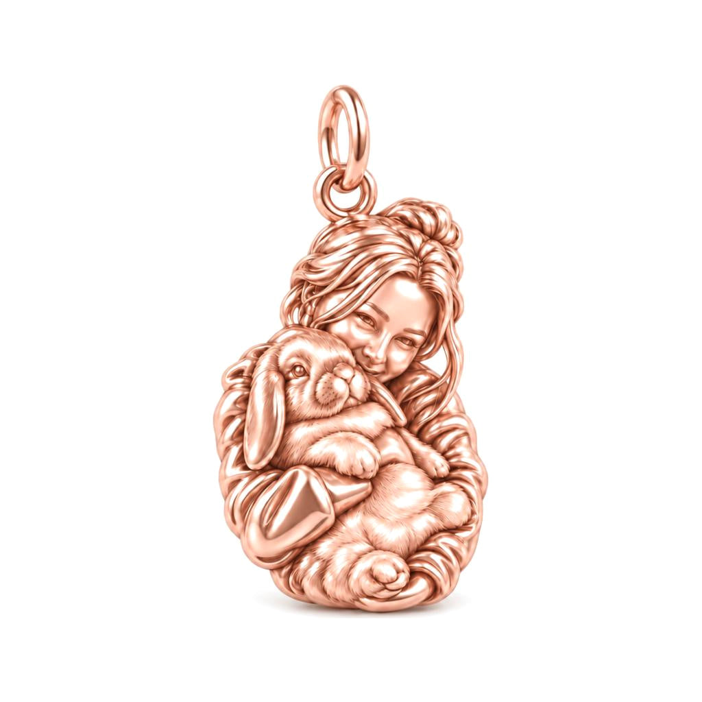 Cozy Cuddle Rabbit Charm Bracelet – Personalized Bunny Mom Gift – rose gold charm, front view