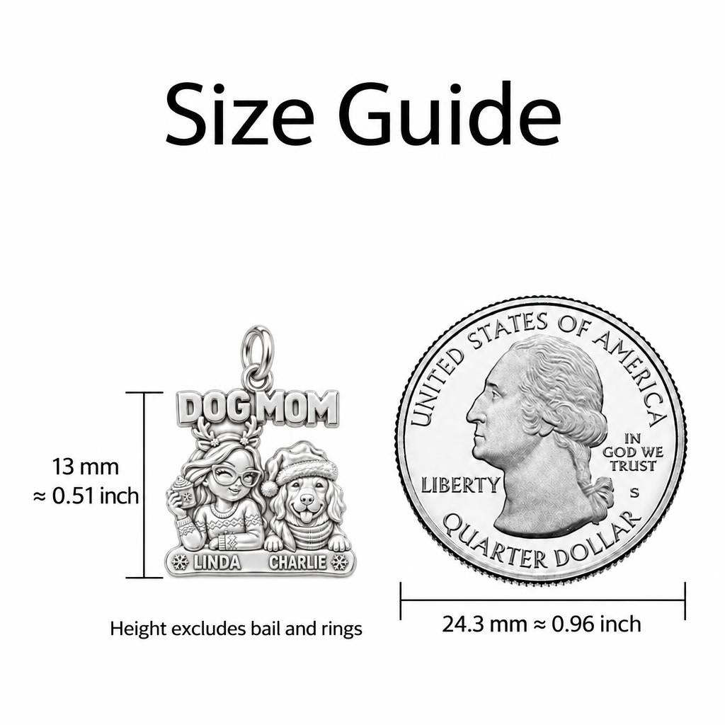 Cozy Dog Mom Christmas Charm Bracelet – Personalized Dog Mom Gift – size guide, 13 mm charm next to a quarter