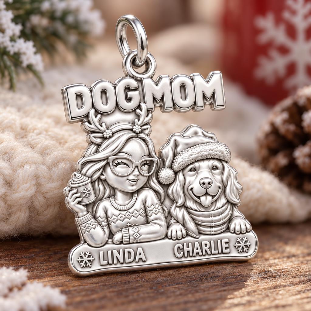 Cozy Dog Mom Christmas Charm Bracelet – Personalized Dog Mom Gift – macro detail of the charm