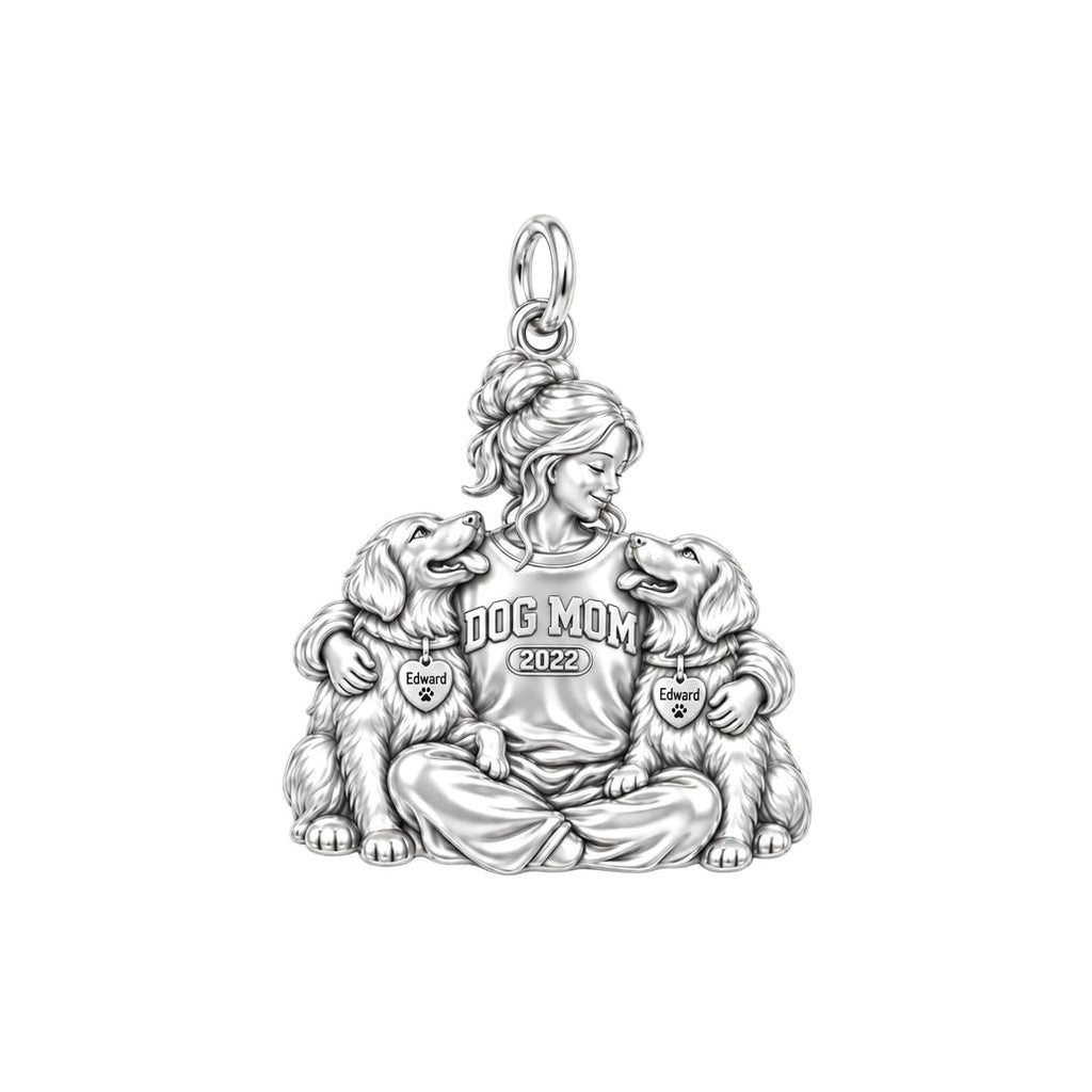 Cozy Dog Mom Hug Charm Bracelet – Personalized Dog Mom Gift – silver plated 2 cm charm, front view