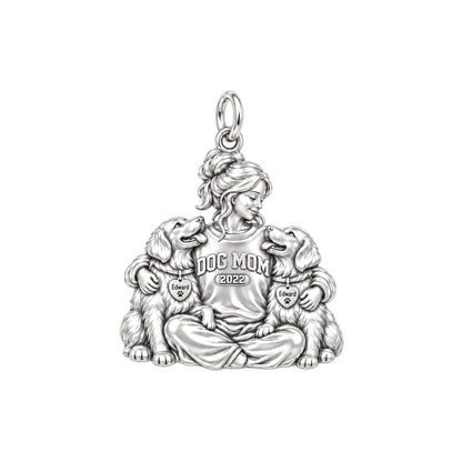 Cozy Dog Mom Hug Charm Bracelet – Personalized Dog Mom Gift – silver plated 2 cm charm, front view