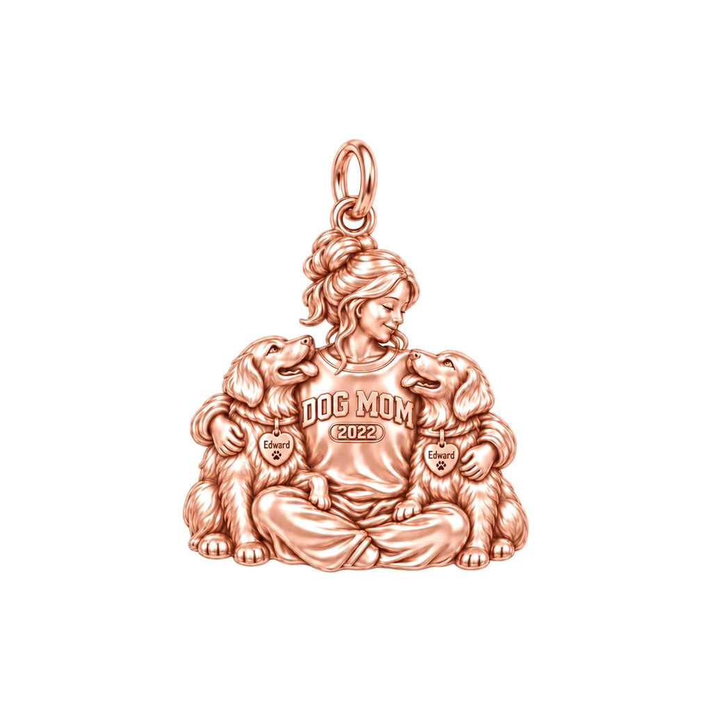 Cozy Dog Mom Hug Charm Bracelet – Personalized Dog Mom Gift – rose gold 2 cm charm, front view