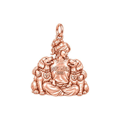 Cozy Dog Mom Hug Charm Bracelet – Personalized Dog Mom Gift – rose gold 2 cm charm, front view