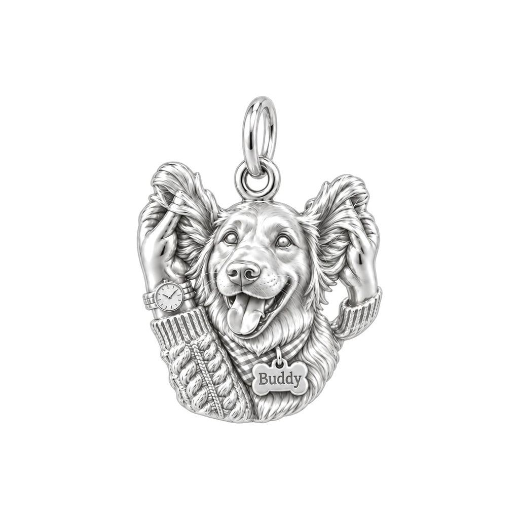 Cozy Ear Rubs Charm Bracelet – Personalized Dog Mom Gift – silver charm, front view