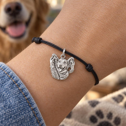 Cozy Ear Rubs Charm Bracelet – Personalized Dog Mom Gift – worn on the wrist on a black cord bracelet