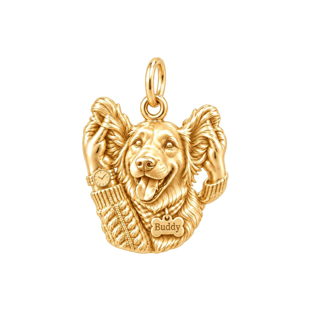 Cozy Ear Rubs Charm Bracelet – Personalized Dog Mom Gift – 18K gold charm, front view