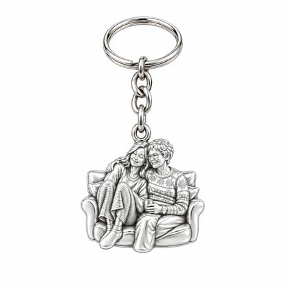 Cozy Home Together Charm Keychain – silver, front view