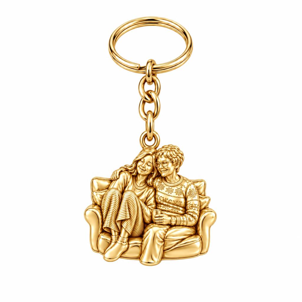 Cozy Home Together Charm Keychain – 18K gold, front view