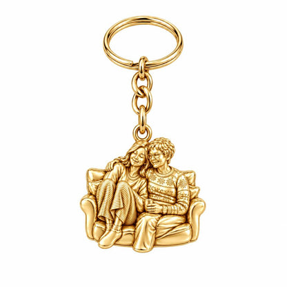 Cozy Home Together Charm Keychain – 18K gold, front view