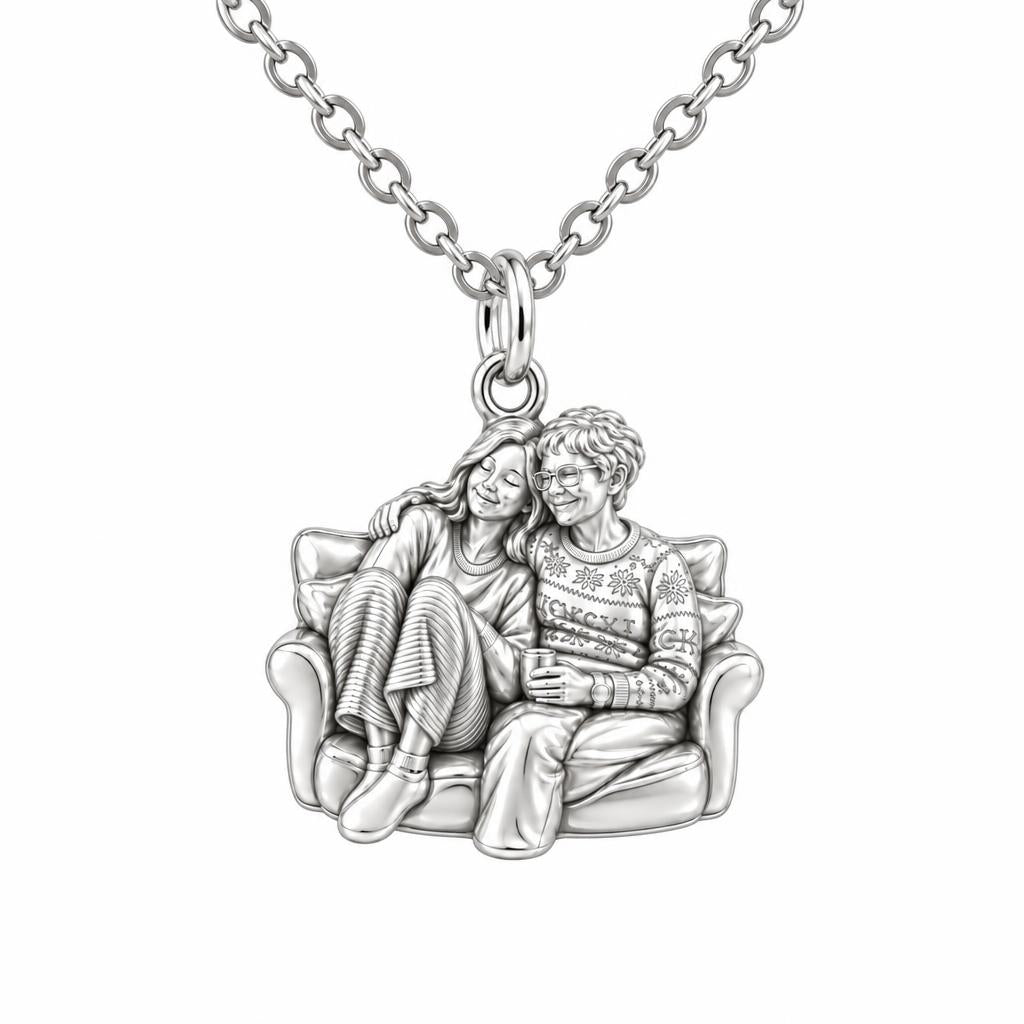 Cozy Home Together Charm Necklace Set – silver, front view