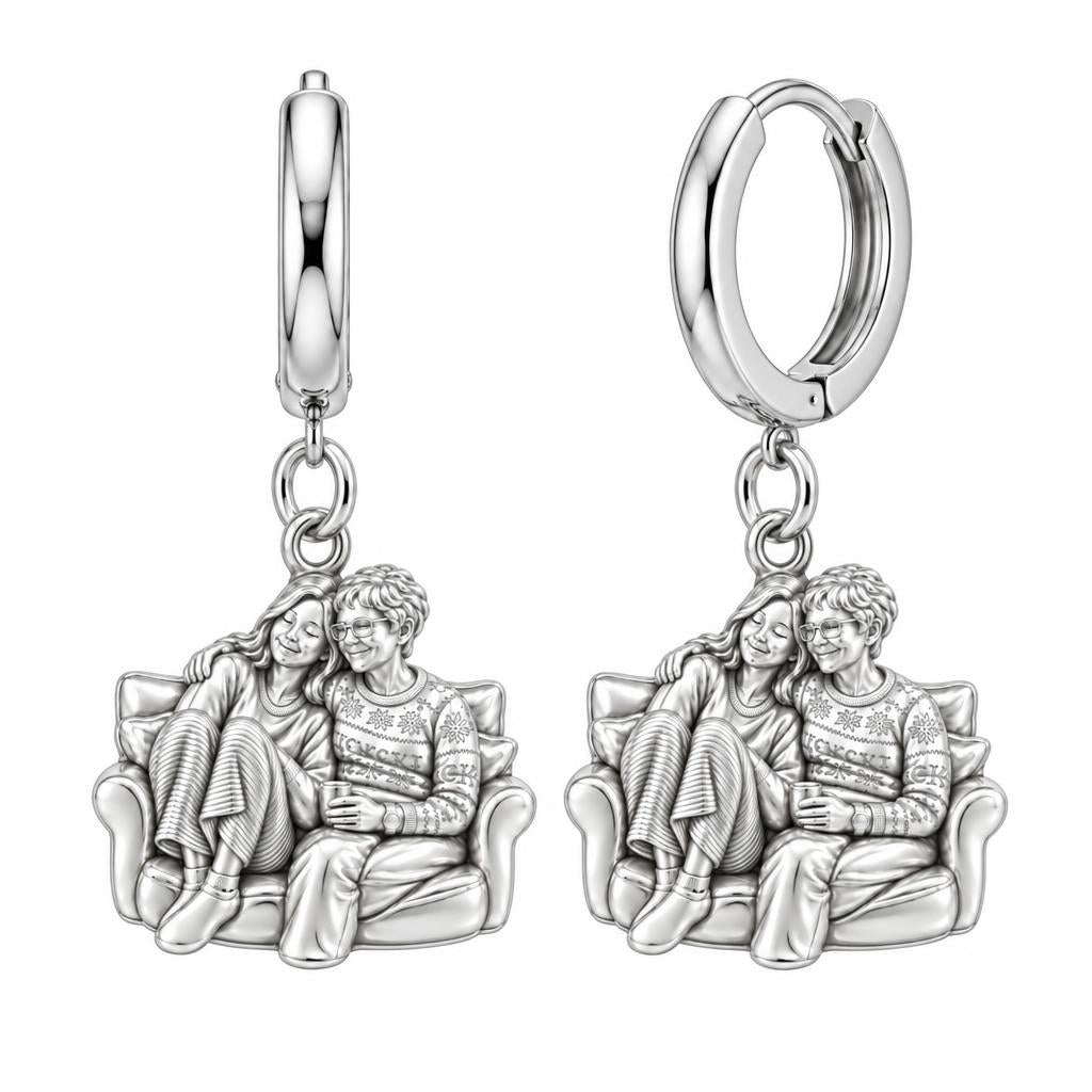 Cozy Home Together Huggie Charm Earrings – silver, front view