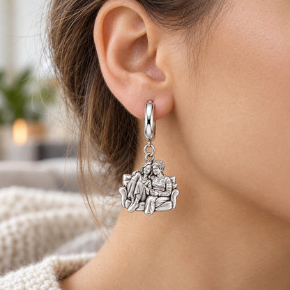Cozy Home Together Huggie Charm Earrings – worn / in use