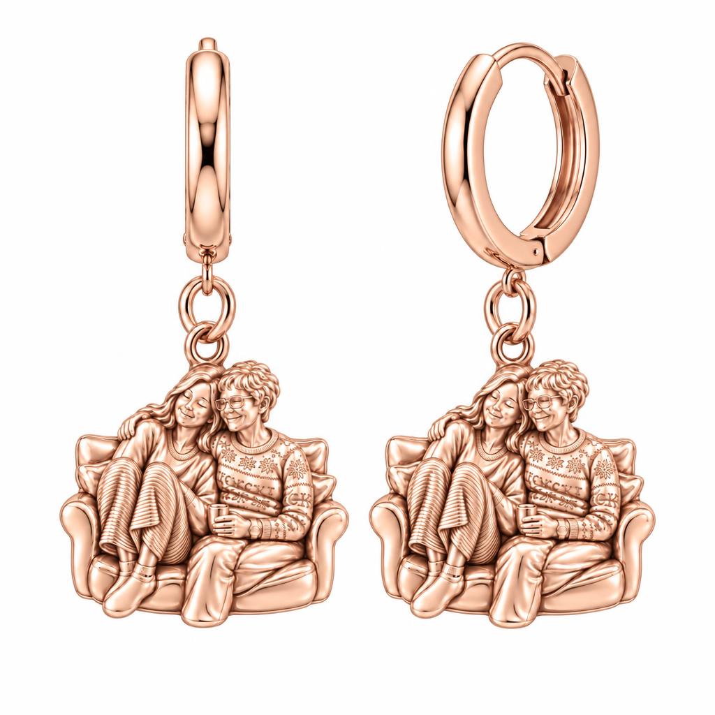 Cozy Home Together Huggie Charm Earrings – rose gold, front view
