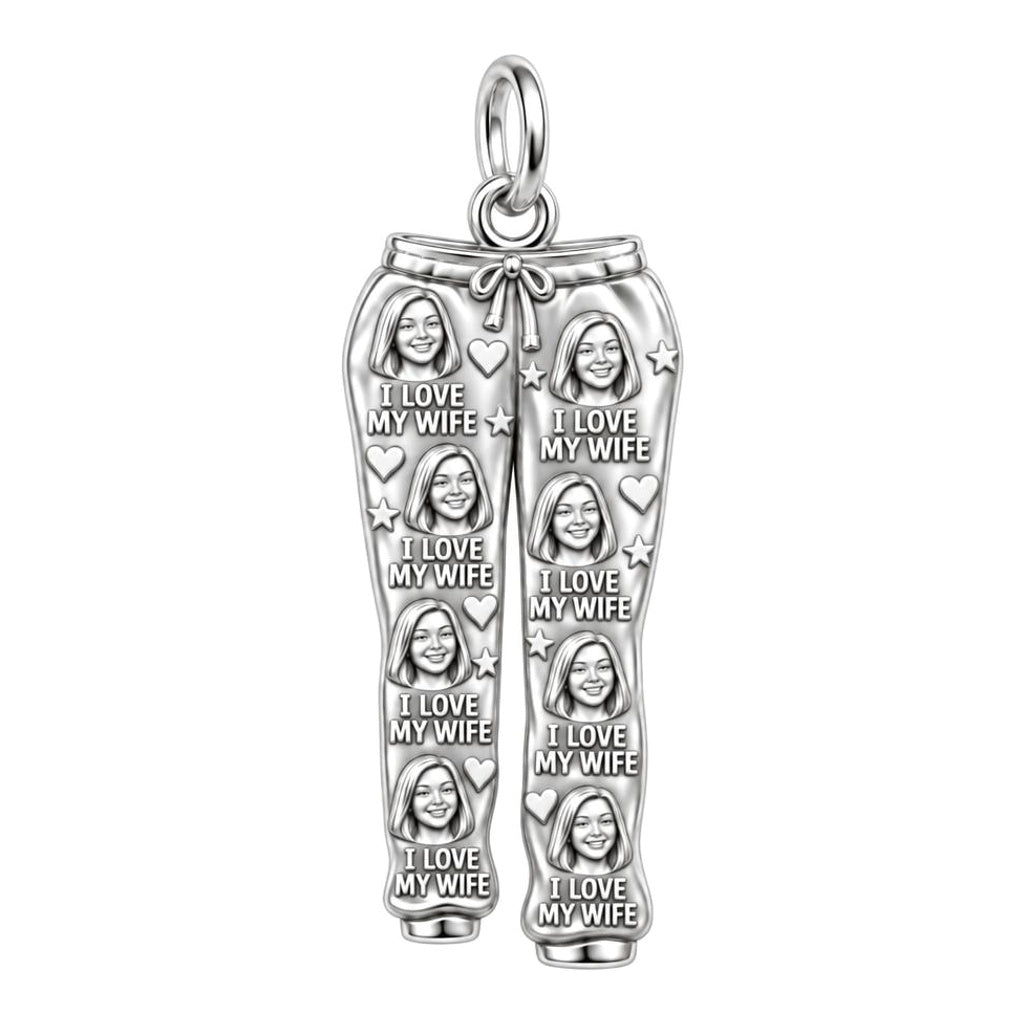 Cozy Love Sweatpants Charm Bracelet – Personalized Husband Gift – silver plated 2 cm charm, front view