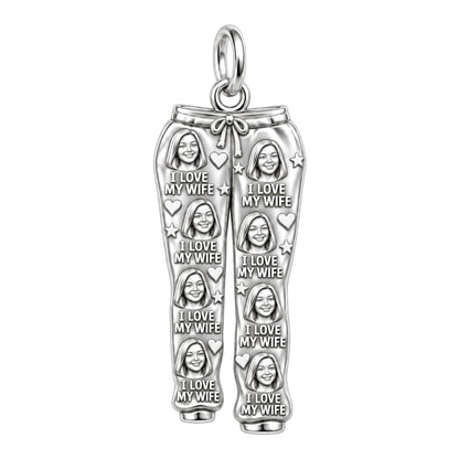 Cozy Love Sweatpants Charm Bracelet – Personalized Husband Gift – silver plated 2 cm charm, front view