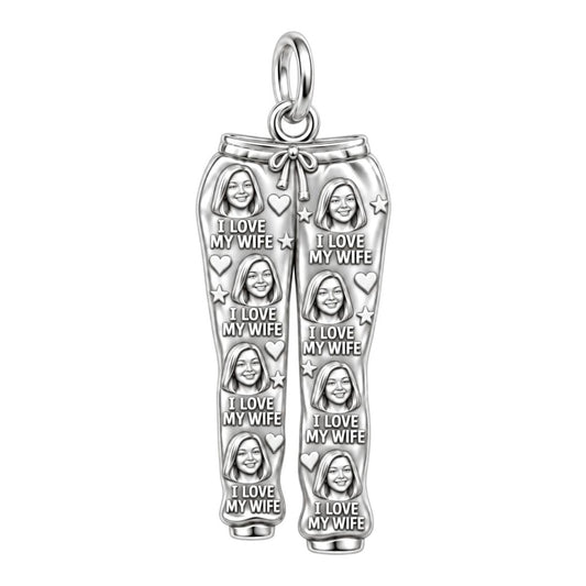 Cozy Love Sweatpants Charm Bracelet – Personalized Husband Gift – silver plated 3 cm charm, front view