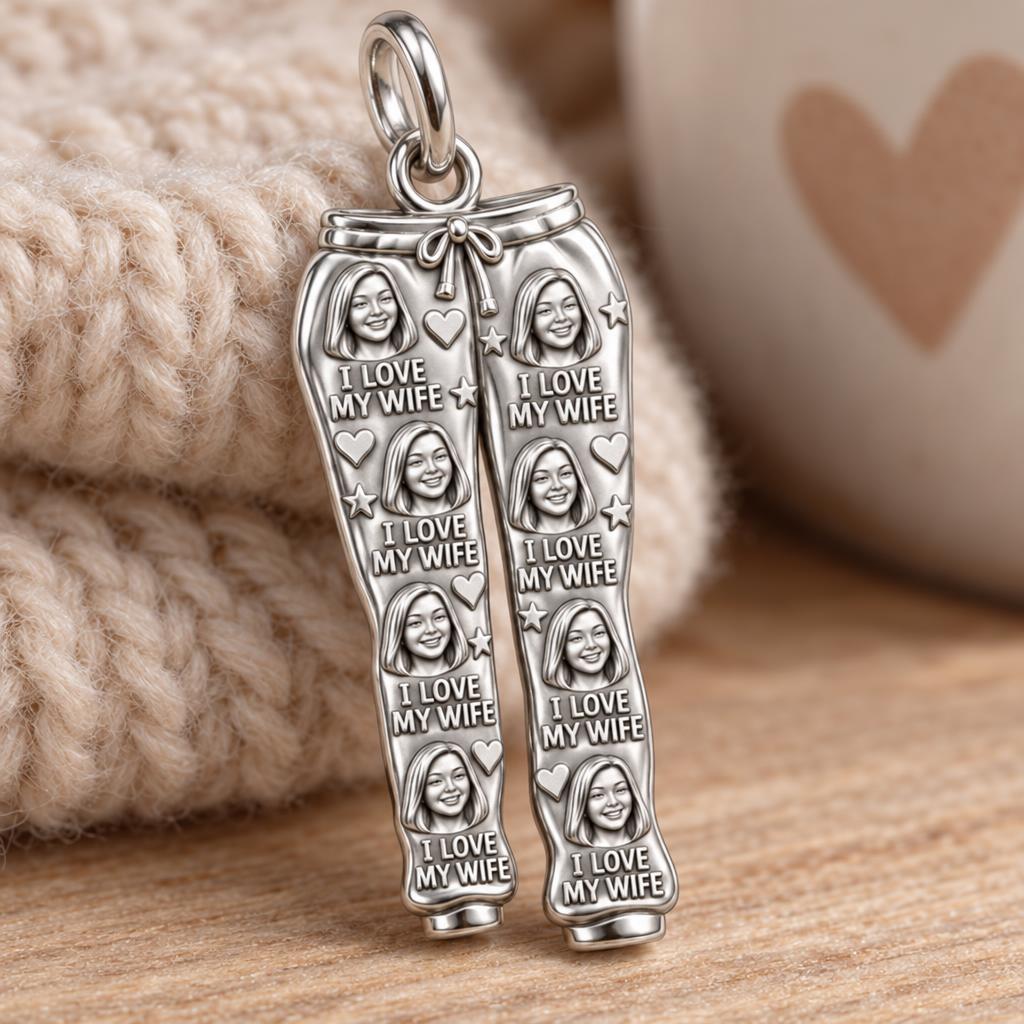 Cozy Love Sweatpants Charm Bracelet – Personalized Husband Gift – macro detail of the charm