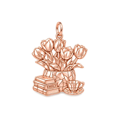 Cozy Morning Tulips Charm Bracelet – Personalized Book Mom G – rose gold charm, front view