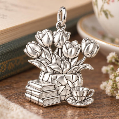 Cozy Morning Tulips Charm Bracelet – Personalized Book Mom G – macro detail of the charm