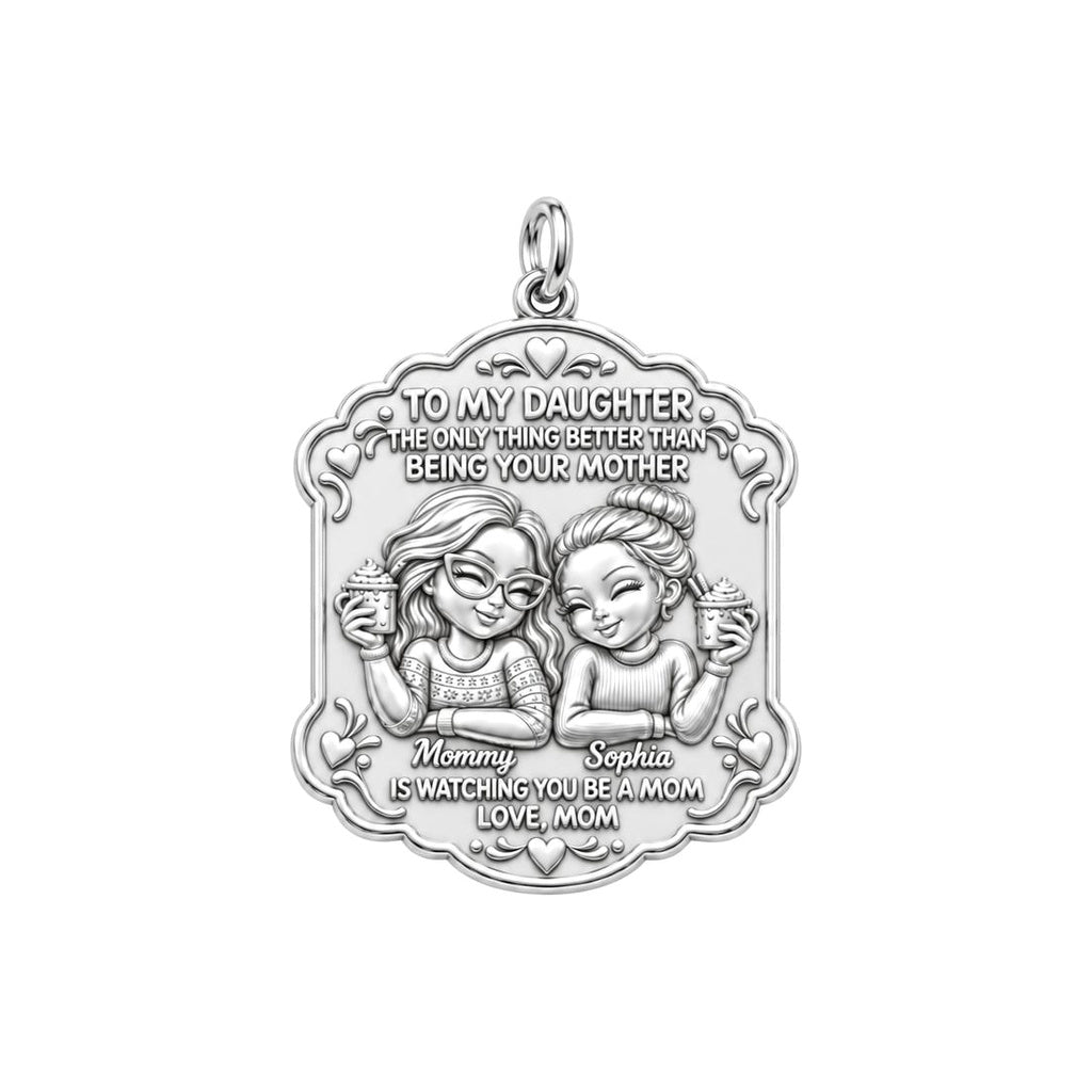 Cozy Mother Daughter Cocoa Charm Bracelet – Personalized Mom Gift – silver plated 3 cm charm, front view