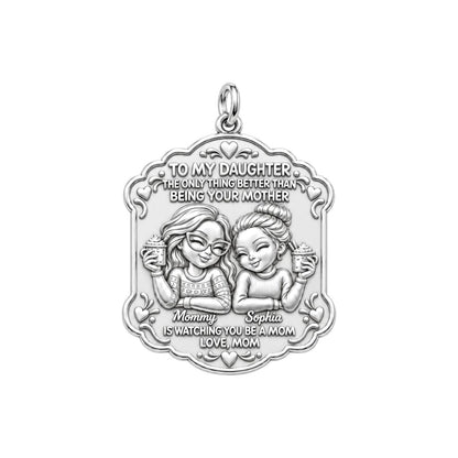 Cozy Mother Daughter Cocoa Charm Bracelet – Personalized Mom Gift – silver plated 3 cm charm, front view