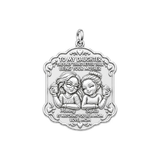 Cozy Mother Daughter Cocoa Charm Bracelet – Personalized Mom Gift – silver plated 3 cm charm, front view