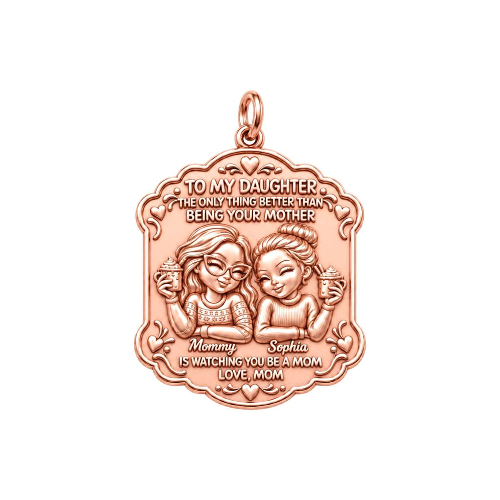 Cozy Mother Daughter Cocoa Charm Bracelet – Personalized Mom Gift – rose gold 3 cm charm, front view