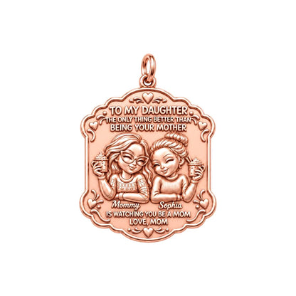 Cozy Mother Daughter Cocoa Charm Bracelet – Personalized Mom Gift – rose gold 3 cm charm, front view
