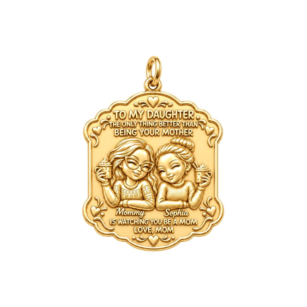Cozy Mother Daughter Cocoa Charm Bracelet – Personalized Mom Gift – 18K gold plated 3 cm charm, front view