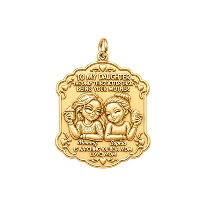 Cozy Mother Daughter Cocoa Charm Bracelet – Personalized Mom Gift – 18K gold plated 3 cm charm, front view
