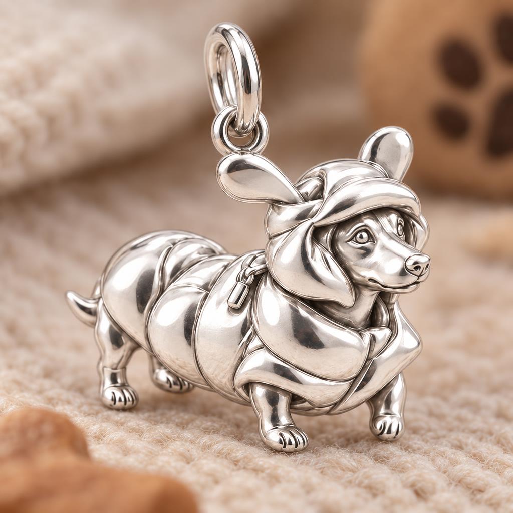 Cozy Puffer Coat Pet Charm Bracelet – Personalized Dog Mom Gift – macro detail of the charm