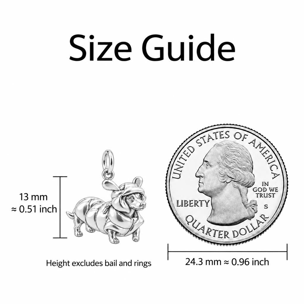 Cozy Puffer Coat Pet Charm Bracelet – Personalized Dog Mom Gift – size guide, 13 mm charm next to a quarter