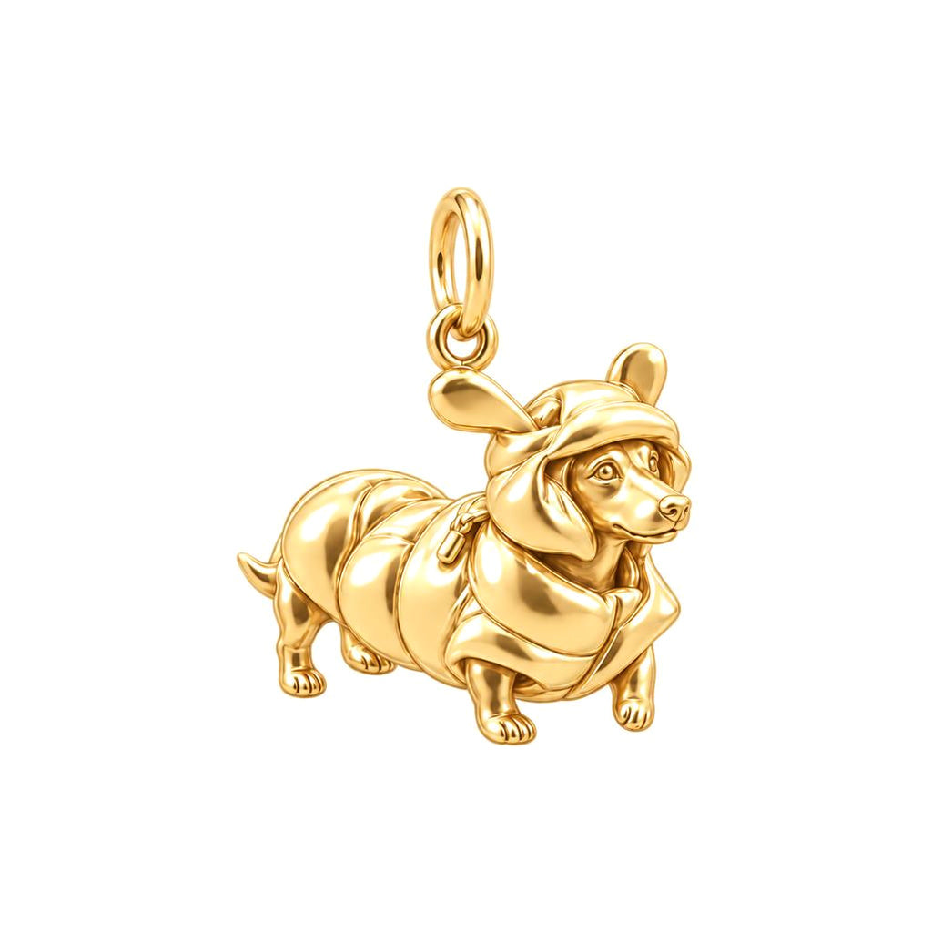 Cozy Puffer Coat Pet Charm Bracelet – Personalized Dog Mom Gift – 18K gold charm, front view