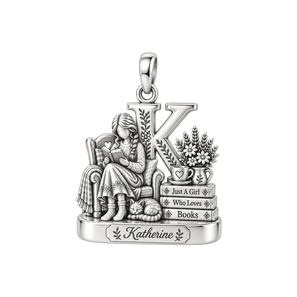 Cozy Reading Nook Charm Bracelet – Personalized Book Lover Gift – silver plated 3 cm charm, front view