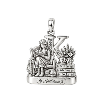 Cozy Reading Nook Charm Bracelet – Personalized Book Lover Gift – silver plated 3 cm charm, front view