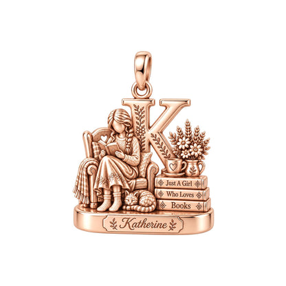 Cozy Reading Nook Charm Bracelet – Personalized Book Lover Gift – rose gold 3 cm charm, front view