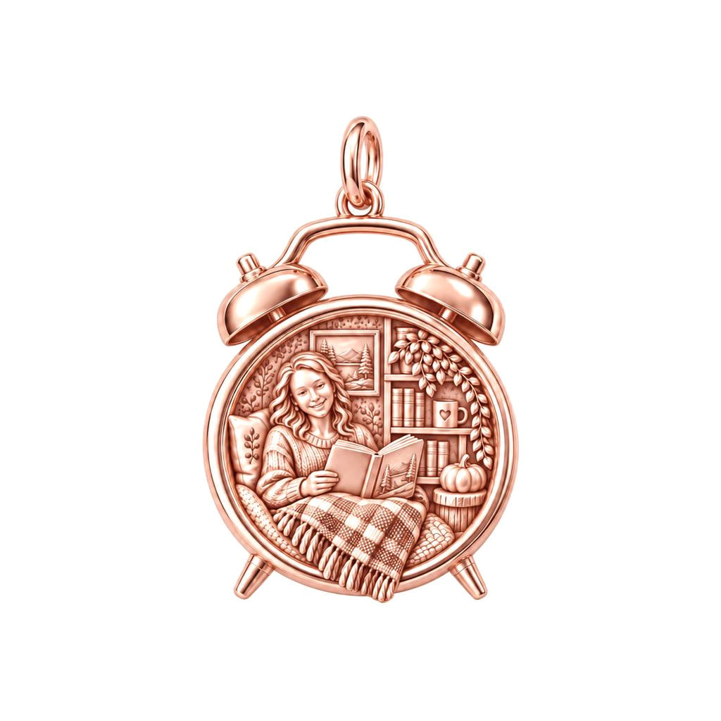 Cozy Reading Nook Charm Bracelet – Personalized Book Lover Gift – rose gold charm, front view
