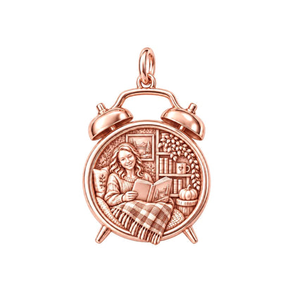 Cozy Reading Nook Charm Bracelet – Personalized Book Lover Gift – rose gold charm, front view