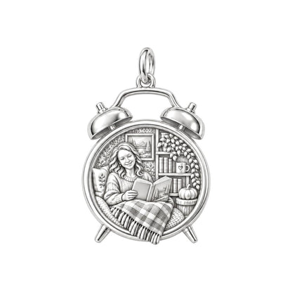 Cozy Reading Nook Charm Bracelet – Personalized Book Lover Gift – silver charm, front view