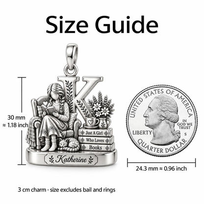 Cozy Reading Nook Charm Bracelet – Personalized Book Lover Gift – size guide, 3 cm charm next to a quarter