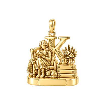 Cozy Reading Nook Charm Bracelet – Personalized Book Lover Gift – 18K gold plated 3 cm charm, front view