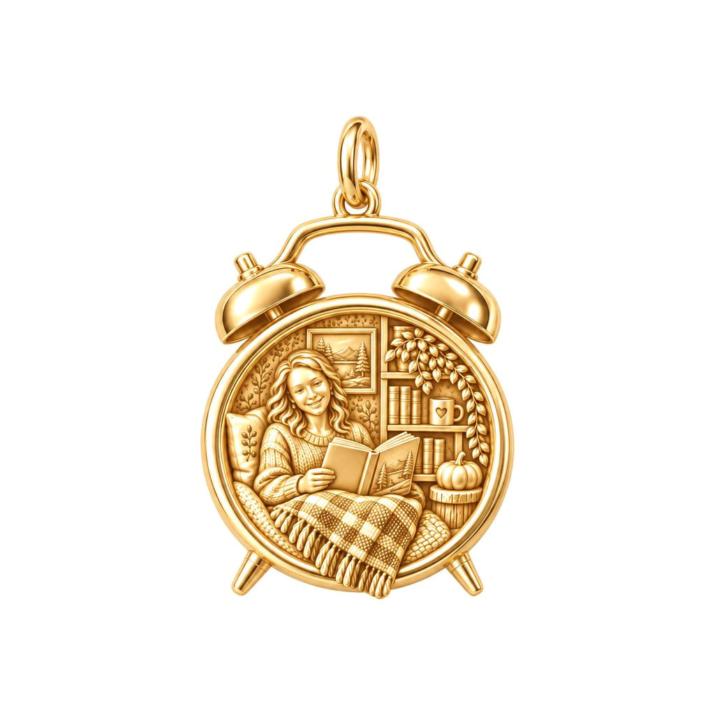 Cozy Reading Nook Charm Bracelet – Personalized Book Lover Gift – 18K gold charm, front view