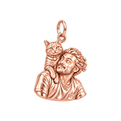 Cozy Shoulder Cat Selfie Charm Bracelet – Personalized Cat Mom Gift – rose gold charm, front view