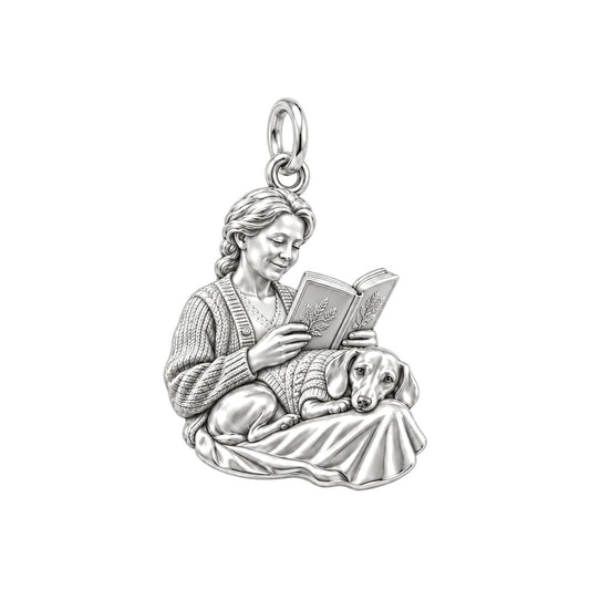 Cozy Storytime Together Charm Bracelet – Personalized Mom Gift – silver charm, front view