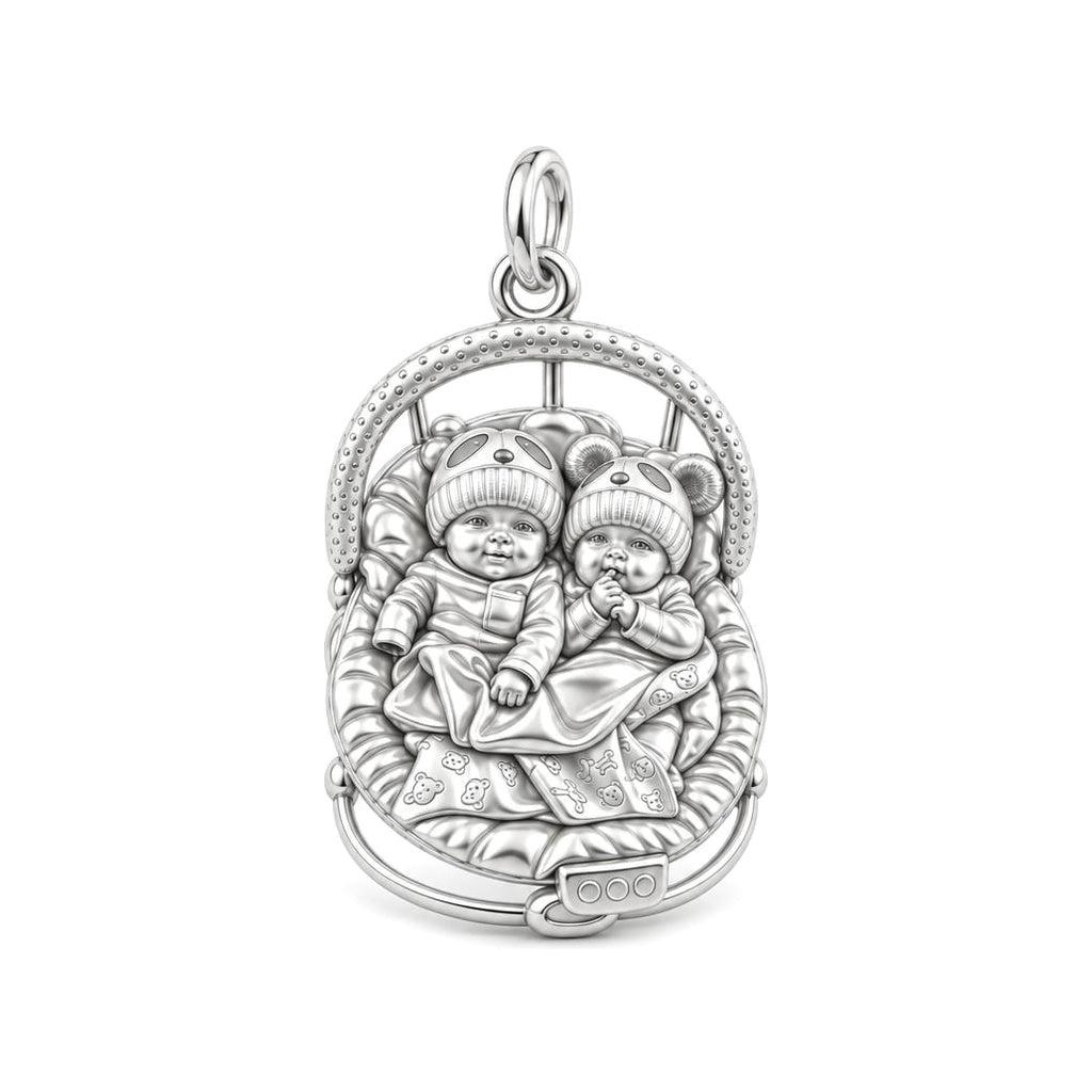 Cozy Twins Bouncer Charm Bracelet – Personalized Mom Gift – silver charm, front view